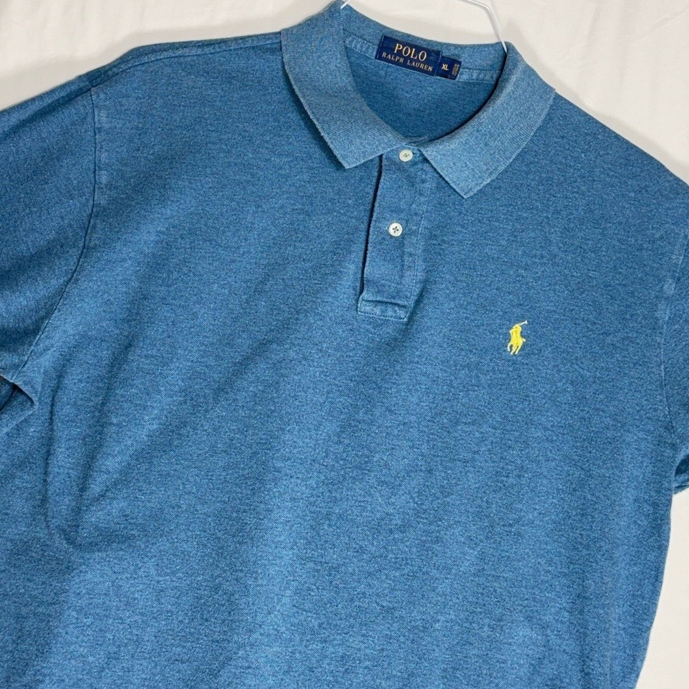 Polo Ralph Lauren Mens Blue Short Sleeve Polo Shirt Yellow Pony Logo Size XL